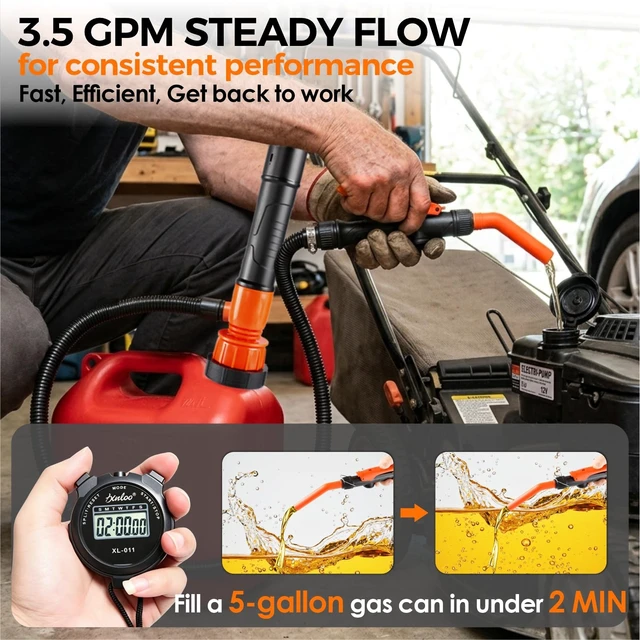 Alt view image 3 of 7 - Fuel Transfer Pump Battery Powered, 15000mAh Cordless Gas Can Pump | Rechargeable Electric Pump for Gasoline, Diesel, Kerosene & Water with Trigger Lock, LED, Flexible Hose & 3 Adapters