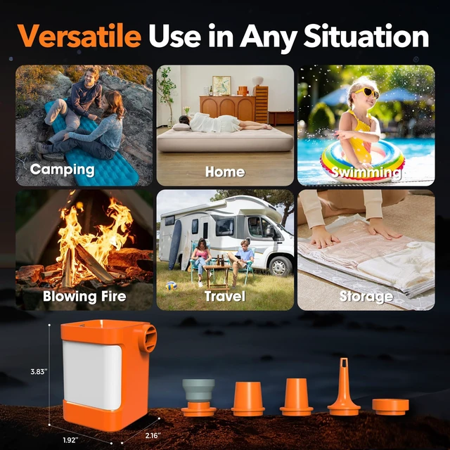 Alt view image 7 of 7 - Portable air Pump with 3600mAH Battery 5kPa Air Pump for Inflatables Rechargeable Pump Quick Inflate Deflate for air Mattress with Camping Light Ultra Air Mattress Pump for Pool Floats