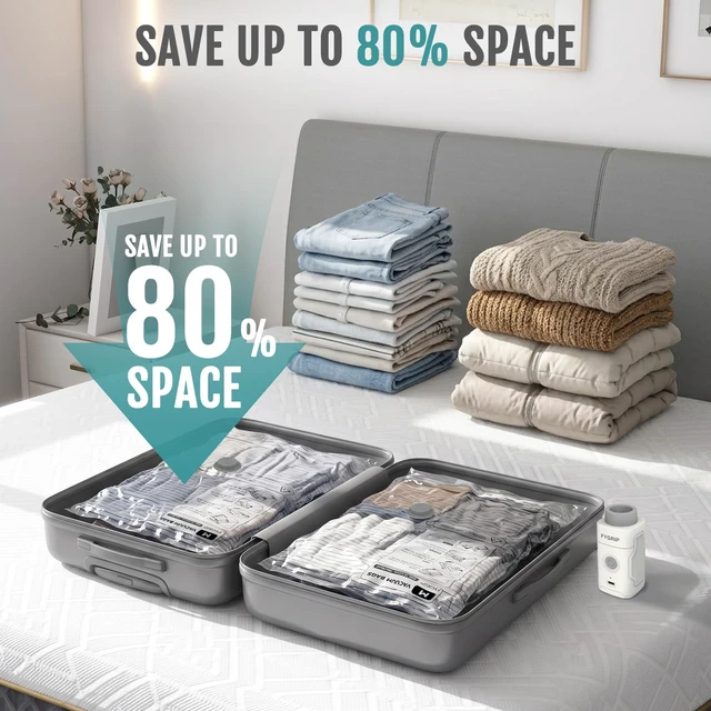 Alt view image 3 of 7 - Rechargeable Cordless Pump Vacuum Storage Bags, 24 M/S/XS Combo | 80% Space Saver Plastic Packaging Bags for Clothes, Travel Luggage & Bedding, Closet Organization