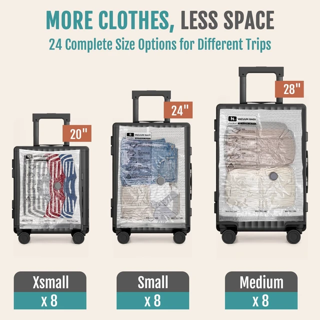 Alt view image 4 of 7 - Rechargeable Cordless Pump Vacuum Storage Bags, 24 M/S/XS Combo | 80% Space Saver Plastic Packaging Bags for Clothes, Travel Luggage & Bedding, Closet Organization