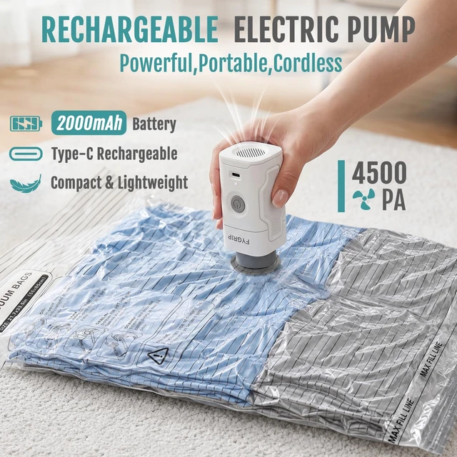 Alt view image 2 of 7 - Rechargeable Cordless Pump Vacuum Storage Bags, 24 M/S/XS Combo | 80% Space Saver Plastic Packaging Bags for Clothes, Travel Luggage & Bedding, Closet Organization