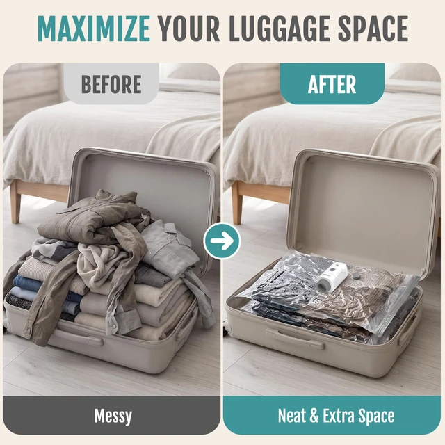 Alt view image 6 of 7 - Rechargeable Cordless Pump Vacuum Storage Bags, 24 M/S/XS Combo | 80% Space Saver Plastic Packaging Bags for Clothes, Travel Luggage & Bedding, Closet Organization