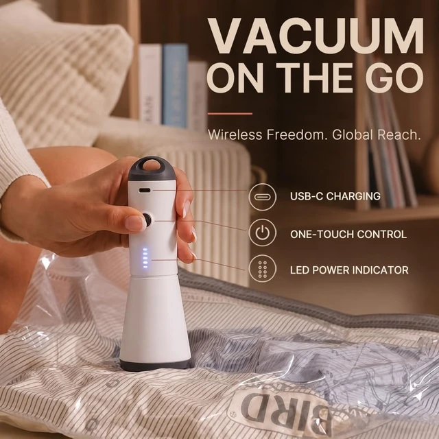 Alt view image 2 of 7 - Travel Vacuum Bags with Rechargeable Pump, Carry-On Space Saver | See Contents Easily with Transparent Bags, 1500mAh Pump Compresses 90+ Bags, Carry-On Size for Easy Travel Packing