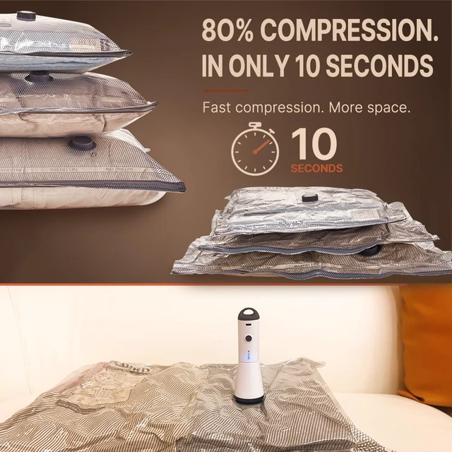 Alt view image 4 of 7 - Travel Vacuum Bags with Rechargeable Pump, Carry-On Space Saver | See Contents Easily with Transparent Bags, 1500mAh Pump Compresses 90+ Bags, Carry-On Size for Easy Travel Packing