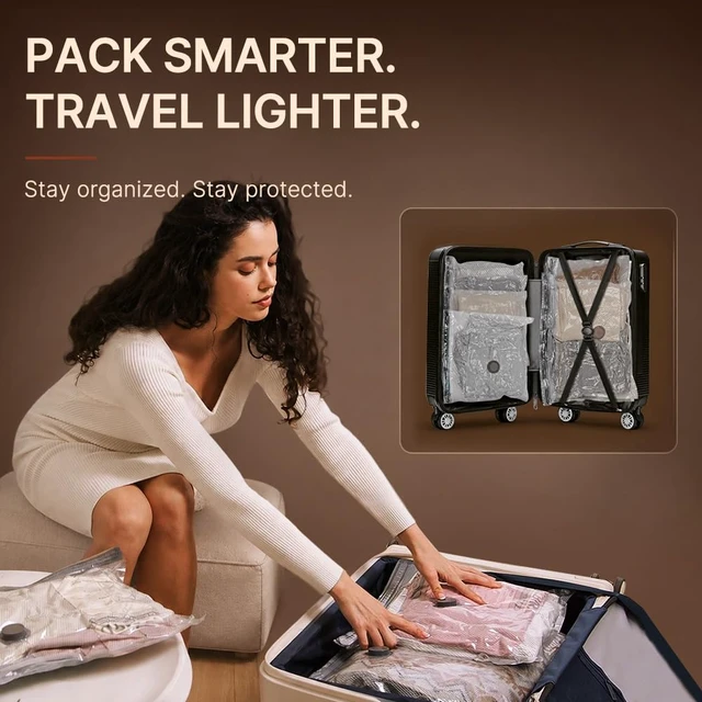 Alt view image 5 of 7 - Travel Vacuum Bags with Rechargeable Pump, Carry-On Space Saver | See Contents Easily with Transparent Bags, 1500mAh Pump Compresses 90+ Bags, Carry-On Size for Easy Travel Packing