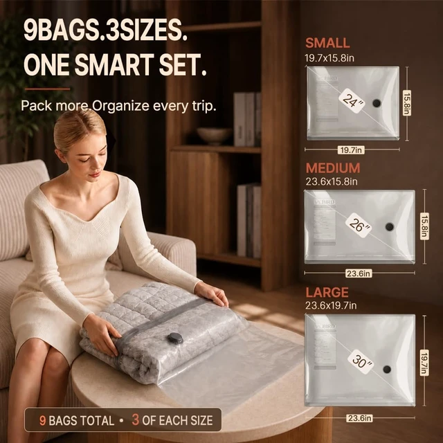 Alt view image 3 of 7 - Travel Vacuum Bags with Rechargeable Pump, Carry-On Space Saver | See Contents Easily with Transparent Bags, 1500mAh Pump Compresses 90+ Bags, Carry-On Size for Easy Travel Packing