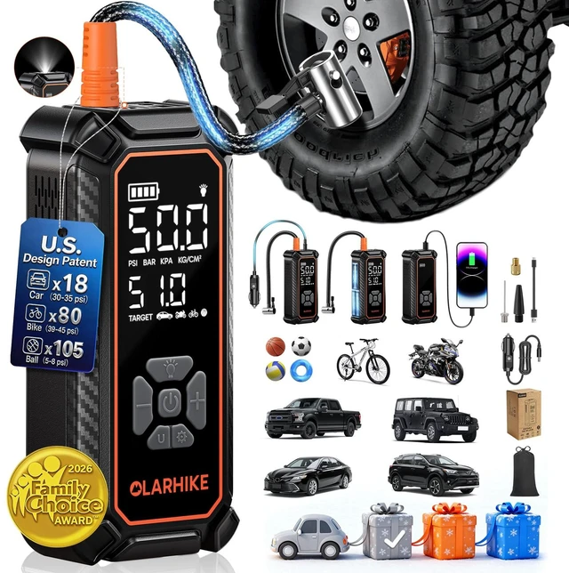 Main image of Tire Inflator Portable Air Compressor,Dual Power-3*2000mAh &12V DC | Lightning-Fast Inflation, Auto Shut-off, Cordless Air Pump for Car Tires, Bikes, Balls with LED & Digital Pressure Gauge