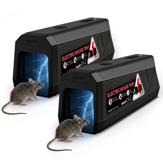 Main image of Electric Mouse Traps Indoor for Home, 2 Pack Electronic Mouse Trap Zapper with High Voltage, Intelligent Indicator & Buzzer Alert, Reusable & No-Touch Humane Mice Killer for Kitchens Warehouse Office