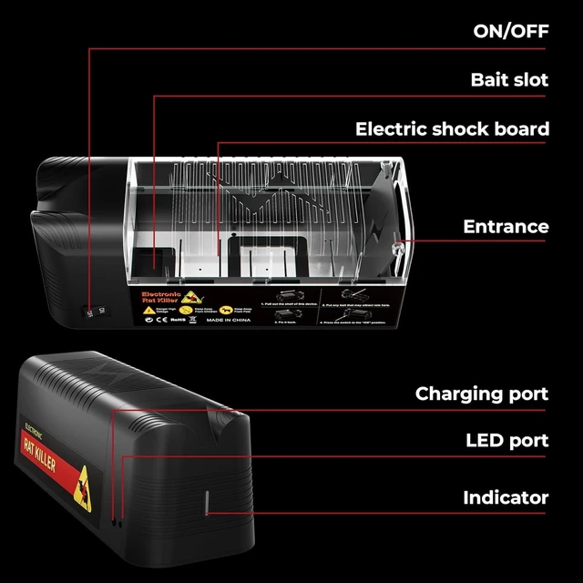 Alt view image 3 of 7 - Electric Rat Trap for Home, Effective Humane Indoor Rats Killer, Mice Zapper, Upgraded Rat Traps, Instantly Kill Rodent with Powerful Voltage