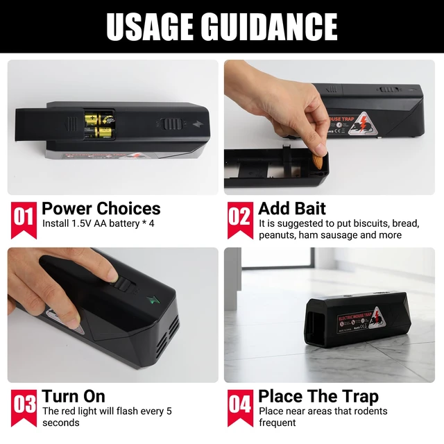 Alt view image 4 of 7 - Electric Mouse Traps Indoor for Home, Reusable No-Touch Electronic Mouse Trap Zapper with Powerful Voltage Effectively Kills Mice in Living Rooms, Kitchens, Garages, and More