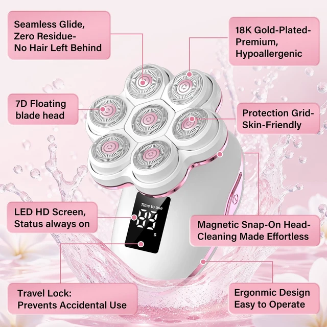 Alt view image 3 of 7 - Electric Razors for Women Legs, 7D Floating Head Electric Shaver | IPX8 Waterproof Wet Dry Hair Remover, 120 Mins Runtime, LED Display & Travel Lock for Legs, Face, Arms, Bikini Area