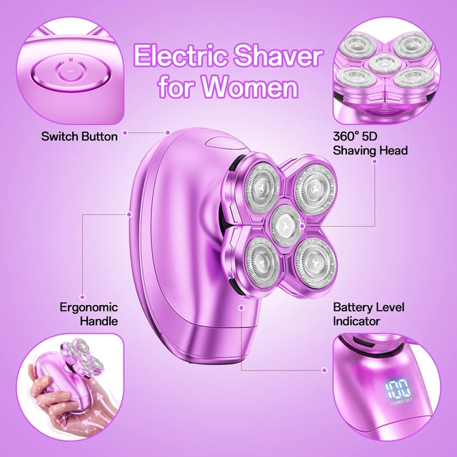 Alt view image 3 of 3 - 5-in-1 Womens Electric Razor for Legs, Waterproof Wet/Dry, Portable Electric Shavers for Full Body, Rechargeable Hair Remover for Lady Legs