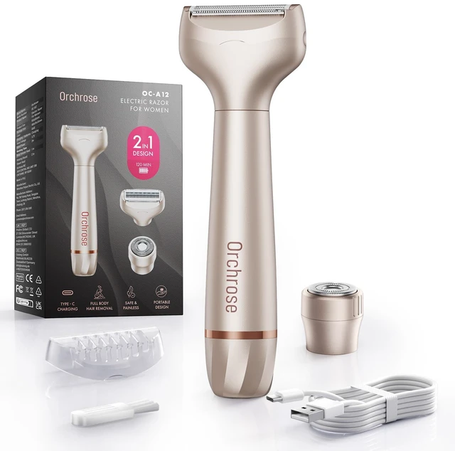 Main image of Electric Razor for Women Rechargeable: 2-in-1 Electric Shaver for Face Legs Underarms Bikini Area - Facial Hair Remover with Smooth Shaving - Travel Lock Design (Champagne Gold)