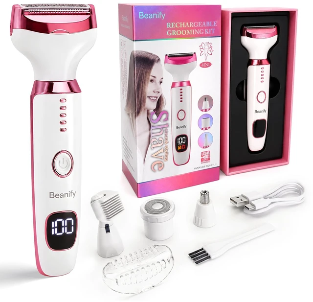 Main image of Electric Razors or Women Men, 2026 Wet/Dry Lady Electric Shaver,4 in 1 LED Display Hair Remover with IPX7 Waterproof,Smooth & Silky Portable Bikini Electric Grooming Set (Pink)
