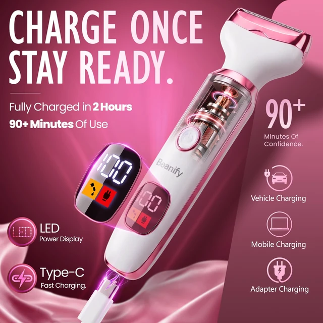 Alt view image 2 of 7 - Electric Razors or Women Men, 2026 Wet/Dry Lady Electric Shaver,4 in 1 LED Display Hair Remover with IPX7 Waterproof,Smooth & Silky Portable Bikini Electric Grooming Set (Pink)