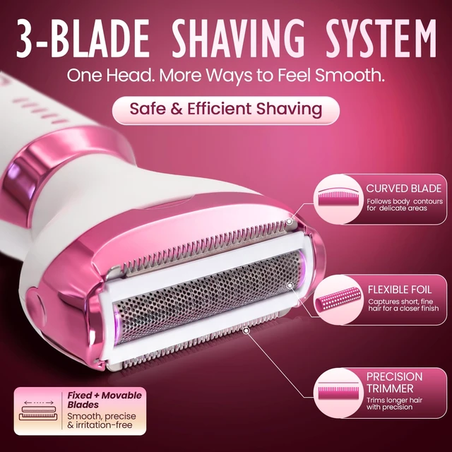 Alt view image 3 of 7 - Electric Razors or Women Men, 2026 Wet/Dry Lady Electric Shaver,4 in 1 LED Display Hair Remover with IPX7 Waterproof,Smooth & Silky Portable Bikini Electric Grooming Set (Pink)