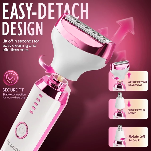 Alt view image 4 of 7 - Electric Razors or Women Men, 2026 Wet/Dry Lady Electric Shaver,4 in 1 LED Display Hair Remover with IPX7 Waterproof,Smooth & Silky Portable Bikini Electric Grooming Set (Pink)
