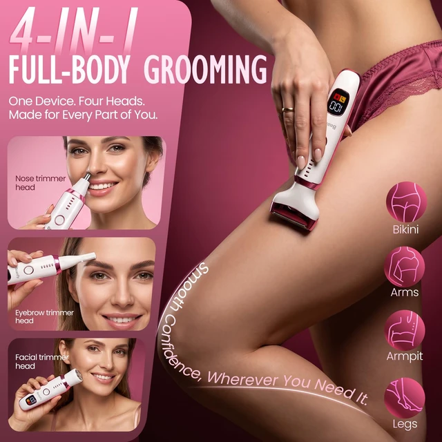 Alt view image 6 of 7 - Electric Razors or Women Men, 2026 Wet/Dry Lady Electric Shaver,4 in 1 LED Display Hair Remover with IPX7 Waterproof,Smooth & Silky Portable Bikini Electric Grooming Set (Pink)