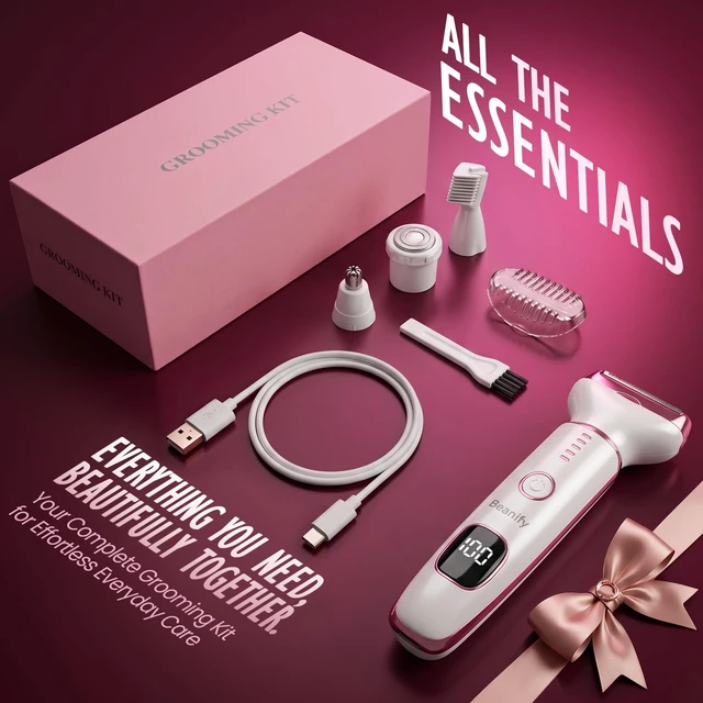 Alt view image 7 of 7 - Electric Razors or Women Men, 2026 Wet/Dry Lady Electric Shaver,4 in 1 LED Display Hair Remover with IPX7 Waterproof,Smooth & Silky Portable Bikini Electric Grooming Set (Pink)