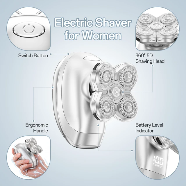 Alt view image 2 of 4 - 5-in-1 Electric Razors for Women Legs, Waterproof Wet/Dry, Portable Electric Shavers for Full Body, Rechargeable Hair Remover for Lady
