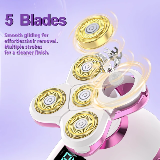 Alt view image 4 of 6 - Electric Razors for Women- Waterproof & Travel Lock for 5D Rotary Shaver | IPX7 Waterproof, Type-C Fast Charging, 90 Min RuntimeLED