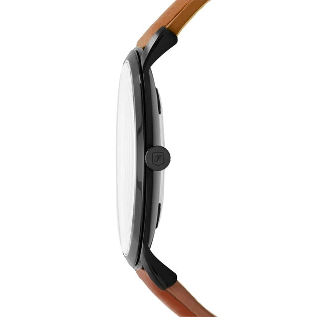 Alt view image 2 of 5 - Men's Minimalist Quartz Stainless Steel and Black Leather Three-Hand Watch for Men, Color: Black, Luggage