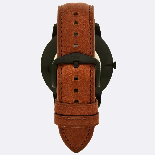 Alt view image 3 of 5 - Men's Minimalist Quartz Stainless Steel and Black Leather Three-Hand Watch for Men, Color: Black, Luggage