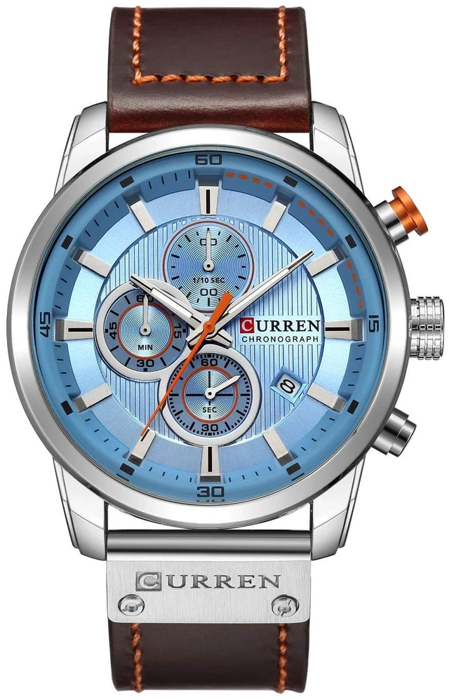 Main image of Mens Leather Strap Watches Classic Casual Dress Stainless Steel Waterproof Chronograph Date Analog Quartz Watch (Silver Blue)