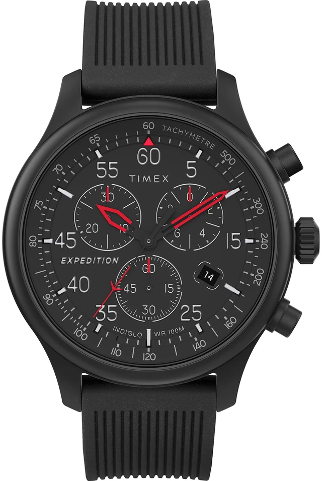 Main image of Mens Expedition Field Chrono 43mm Watch Black Case & Dial with Black Silicone Strap