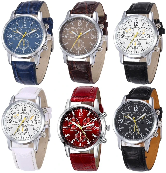 Main image of 6 Pack Men's Leather Quartz Watch Geneva Casual Dress Wrist Band Watches Wholesale Lots Set Men Watches Pack (6pcs-C005)