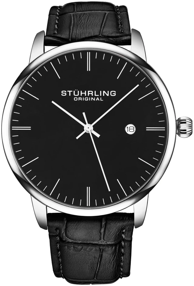 Main image of Mens Watch Black Dial Dress Watch 40mm, Ultra Slim Mens Watch Black Leather Strap, Quartz Analog Mens Wrist Watch, Classic Minimalist Watch for Men