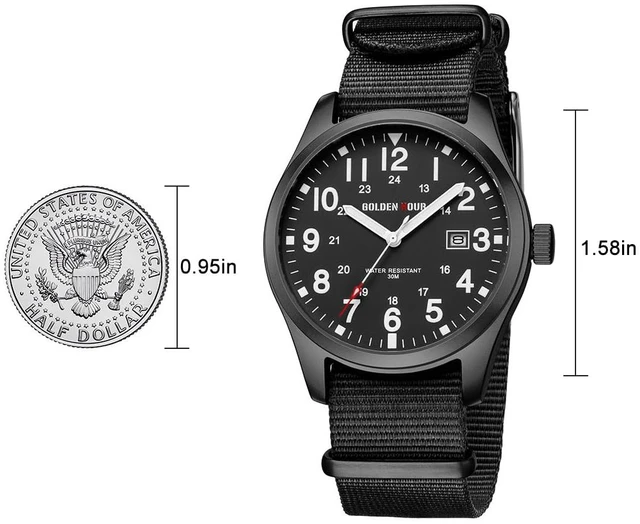 Alt view image 3 of 7 - Men's Nylon Slip-Thru Strap Watch with Military Time Easy Read Dial Glowing Hands in Black