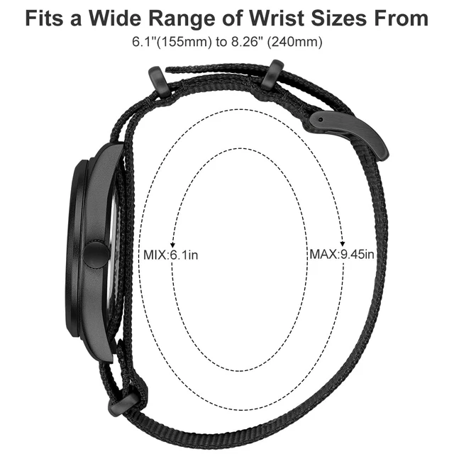 Alt view image 4 of 7 - Men's Nylon Slip-Thru Strap Watch with Military Time Easy Read Dial Glowing Hands in Black