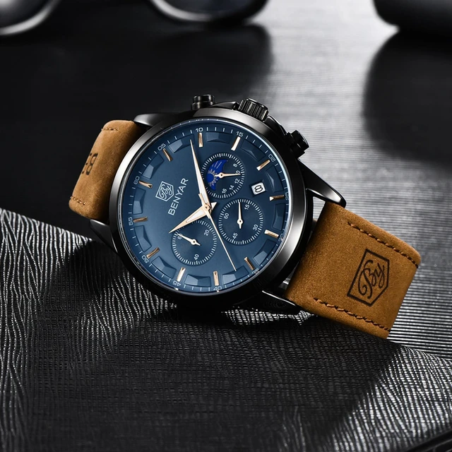 Alt view image 5 of 7 - Men's Chronograph Waterproof Luminous Date Watches Stainless Steel Bracelet Large Dial Classic Business Fashion Analogue Quartz Watches Elegant Gift for Men, Brown Black Blue, Men, Casual