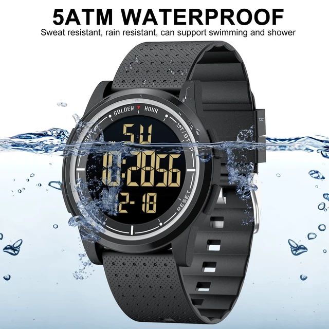 Alt view image 2 of 7 - Ultra-Thin Minimalist Sports Waterproof Digital Watches Men with Wide-Angle Display Rubber Strap Wrist Watch for Men Women in Black
