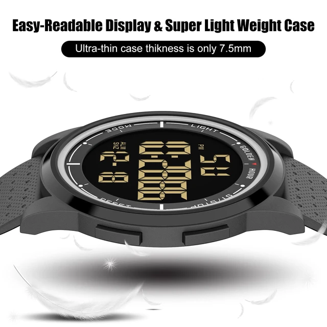 Alt view image 3 of 7 - Ultra-Thin Minimalist Sports Waterproof Digital Watches Men with Wide-Angle Display Rubber Strap Wrist Watch for Men Women in Black