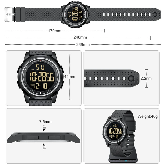 Alt view image 5 of 7 - Ultra-Thin Minimalist Sports Waterproof Digital Watches Men with Wide-Angle Display Rubber Strap Wrist Watch for Men Women in Black