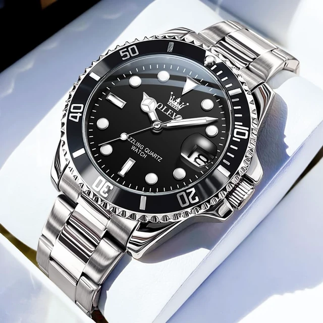 Alt view image 2 of 7 - Watch Men Black Watches for Men Silver Luxury Analog Waterproof | Men's Wrist Watches Fashion Stainless Steel Dress Date Big Face Nice Metal Divers Mens Dress Watches Relojes Para Hombre