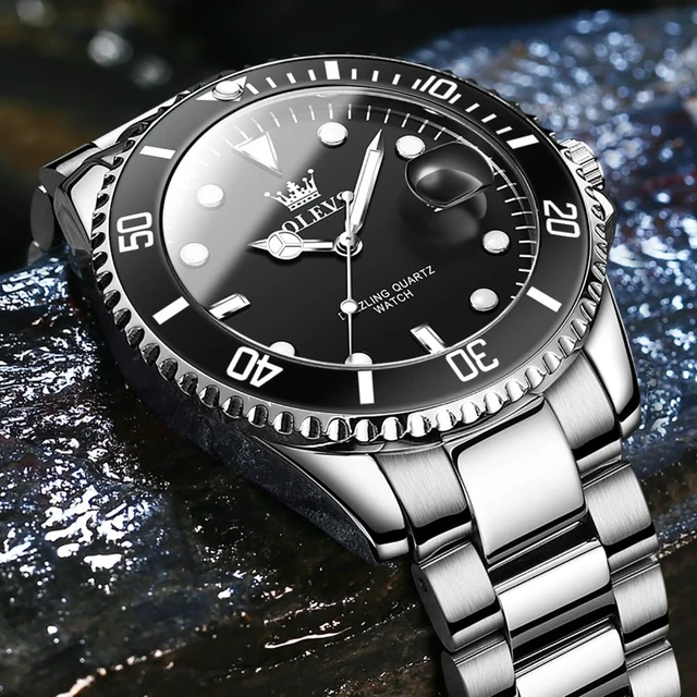 Alt view image 4 of 7 - Watch Men Black Watches for Men Silver Luxury Analog Waterproof | Men's Wrist Watches Fashion Stainless Steel Dress Date Big Face Nice Metal Divers Mens Dress Watches Relojes Para Hombre