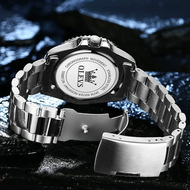 Alt view image 7 of 7 - Watch Men Black Watches for Men Silver Luxury Analog Waterproof | Men's Wrist Watches Fashion Stainless Steel Dress Date Big Face Nice Metal Divers Mens Dress Watches Relojes Para Hombre