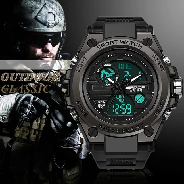 Alt view image 2 of 7 - Men's Watches Sports Outdoor Waterproof Military Watch Date Multi Function Tactics LED Alarm Stopwatch (26_Black)
