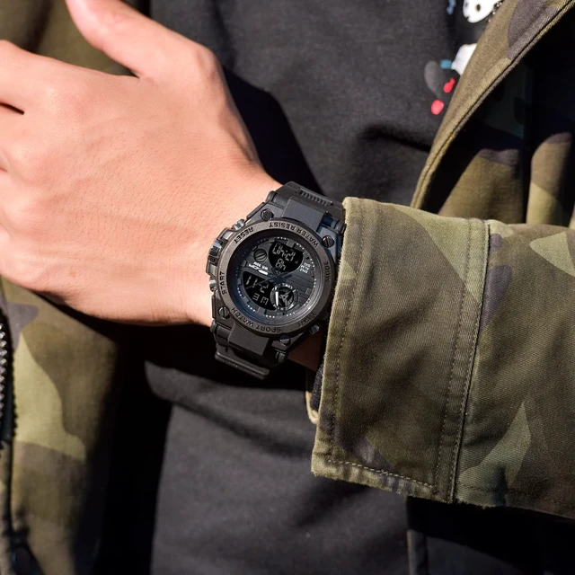 Alt view image 4 of 7 - Men's Watches Sports Outdoor Waterproof Military Watch Date Multi Function Tactics LED Alarm Stopwatch (26_Black)