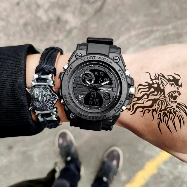 Alt view image 5 of 7 - Men's Watches Sports Outdoor Waterproof Military Watch Date Multi Function Tactics LED Alarm Stopwatch (26_Black)