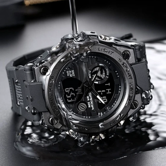 Alt view image 6 of 7 - Men's Watches Sports Outdoor Waterproof Military Watch Date Multi Function Tactics LED Alarm Stopwatch (26_Black)
