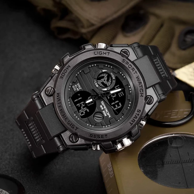 Alt view image 3 of 7 - Men's Watches Sports Outdoor Waterproof Military Watch Date Multi Function Tactics LED Alarm Stopwatch (26_Black)