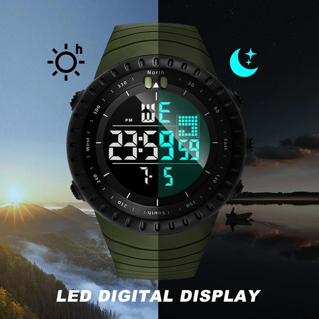 Alt view image 3 of 7 - Men's Watches Sports Outdoor Waterproof Military Watch Date Multi Function Tactics LED Face Alarm Stopwatch for Men (6256 Black)