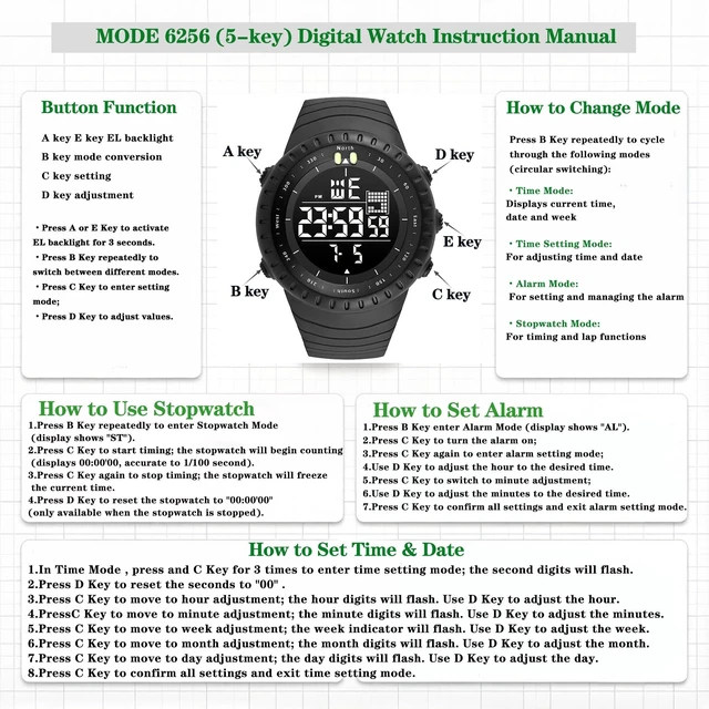Alt view image 7 of 7 - Men's Watches Sports Outdoor Waterproof Military Watch Date Multi Function Tactics LED Face Alarm Stopwatch for Men (6256 Black)