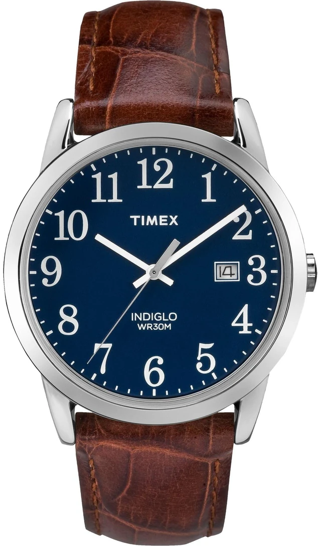 Main image of Men's Easy Reader 38mm Watch Silver-Tone Case Blue Dial with Brown Croco Leather Strap