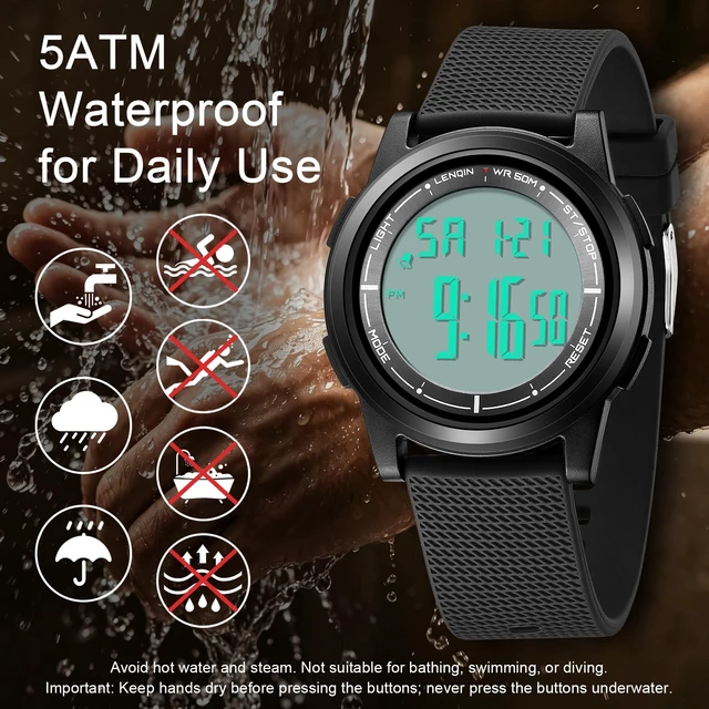 Alt view image 3 of 7 - Mens Digital Watch Ultra Thin Sports Waterproof Watches for Men | Minimalist Outdoor LED Screen Large Face Wrist Watches for Men with Back Light Alarm Date Stopwatch Soft Silicone Band