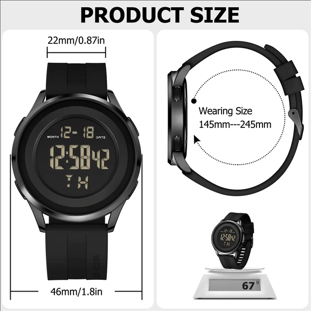 Alt view image 4 of 5 - Mens Digital Waterproof Military Wrist Watches for Men Black Work | Mens Digital Waterproof Military Watch for Men Black Dive Tactical Sports Minimalist Ultra-Thin Wrist Watch
